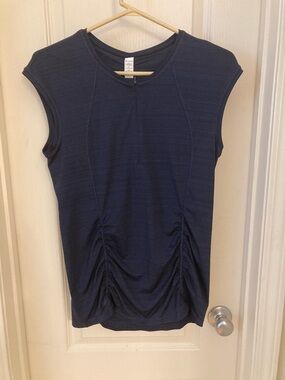 Women's Navy Cap-Sleeve Ruched Front Top